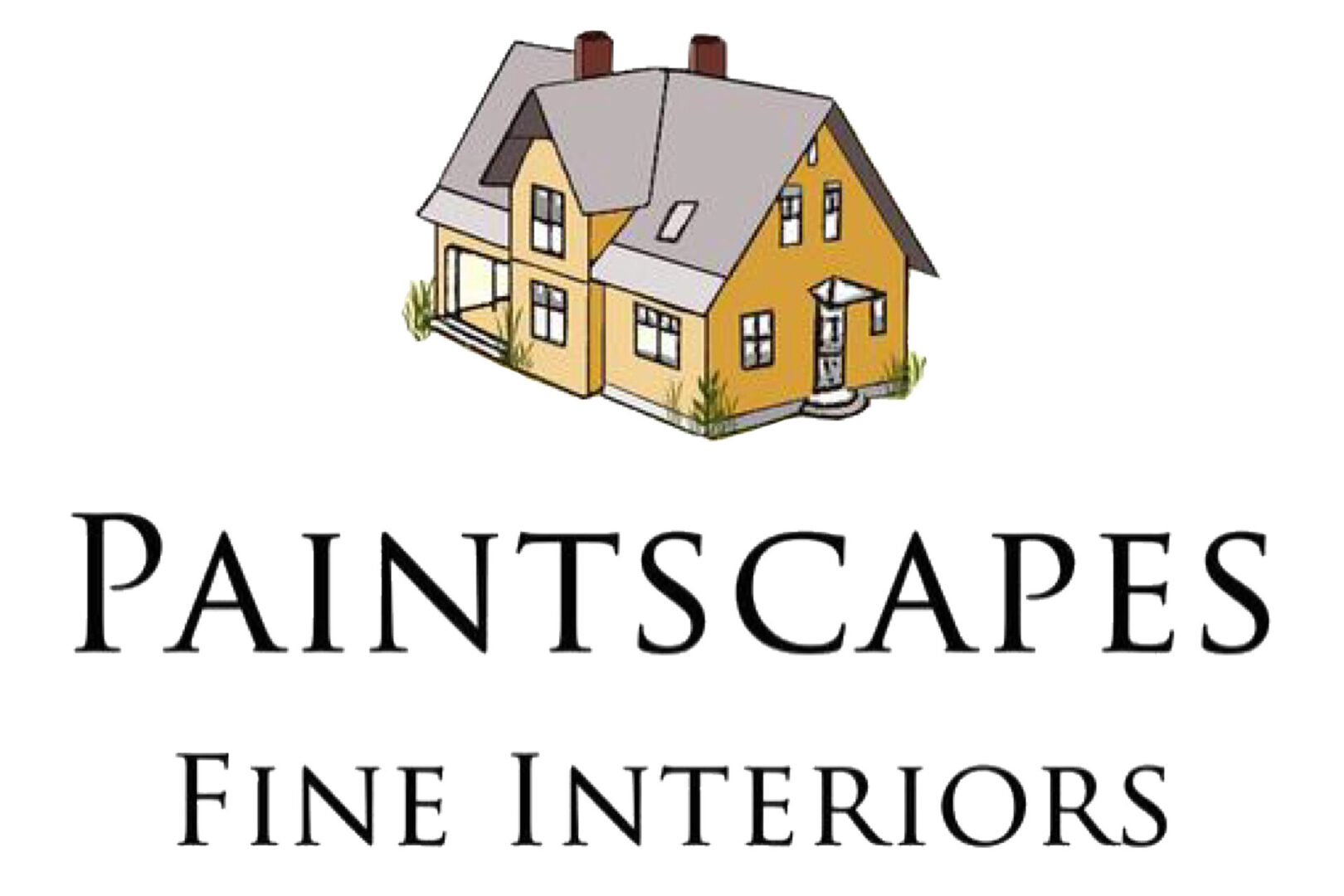 Illustration of a yellow house with the text "Paintscapes Fine Interiors" below.